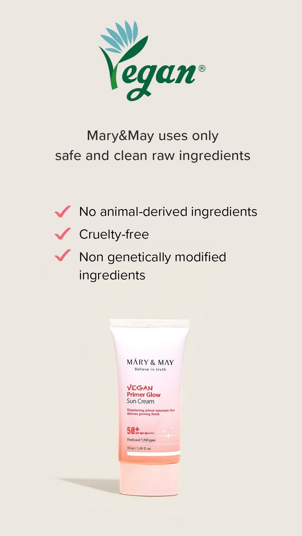 [MARY&MAY] Vegan Primer Glow Sun Cream SPF50+ PA++++ 50ml